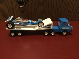 Vintage Buddy L Goodyear Transporter Semi With Dragster.