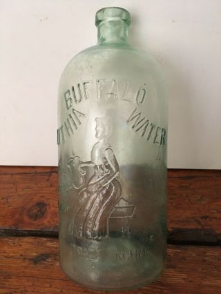 Antique Soda Mineral Water Bottle Buffalo Lithia Water Half Gallon Aqua