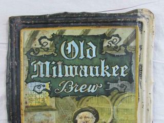 Antique 20s 30s Prohibition Era Old Milwaukee Brew Tin Sign 1920s 1930s RARE Vtg 2