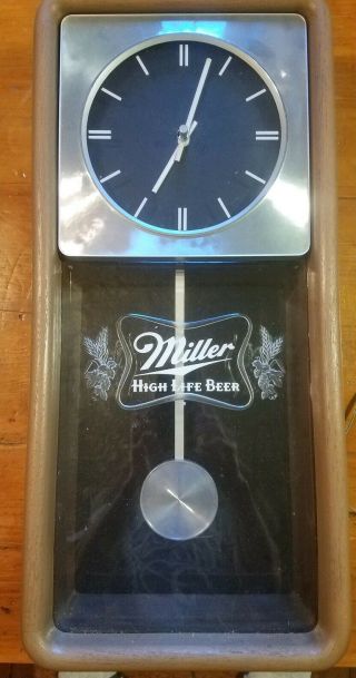 Vintage Miller High Life Beer Advertisement Lighted Pendulum Hanging Clock