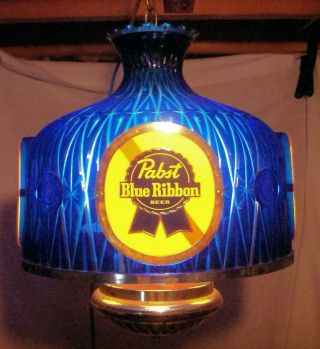 Vintage 1970s Pabst Blue Ribbon Beer Poker Pool Table Hanging Bar Light Sign