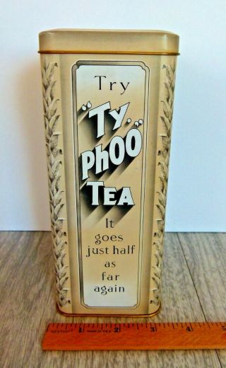 Vintage Ty Phoo Tea Tin Box Container with hinged lid 7 3/4 x 4 1/2 x 3 