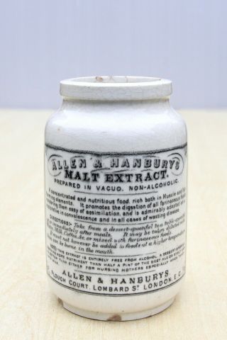 Vintage C1900s Allen & Hanburys Lombard St London Malt Extract Jar Or Pot