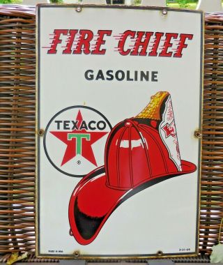 Vintage 1960 Texaco Fire Chief Gasoline Gas Pump Plate 18 " Porcelain Metal Sign