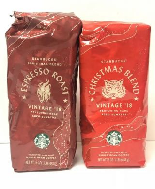 Starbucks Christmas & Espresso Blend Vintage 2018 Whole Bean Coffee 2 Lbs