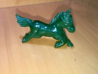 Vintage Miniature Carved Green Jade Horse Figurine Statue 1 1/4 " X 2 "