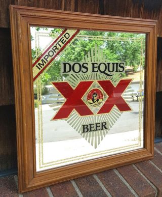Vtg Dos Equis Beer - Imported - 17 " X17 " - Bar/pub Mirror - Wood Frame - Xx - Mexico - Square