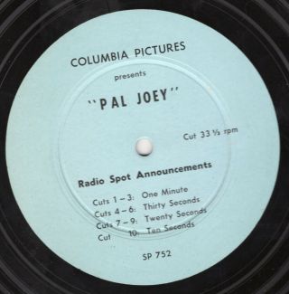 Pal Joey Frank Sinatra Columbia Radio Spot Announcements With Cue Sheets