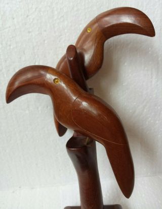 Toucans Hand Carved Wood Figure Sculpted Tropical Bird On Tree Base
