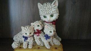Vintage Italian,  Mid - Century,  Ceramic Spaghetti Cat With Kittens Sculpture