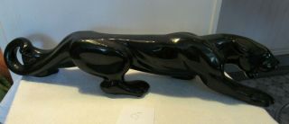 Vintage Black Panther Ceramic Crouching Figurine 22 " Signed And Dated (g)