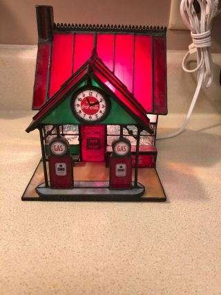 Coca Cola Franklin Stained Glass Lighted Gas Station 1997
