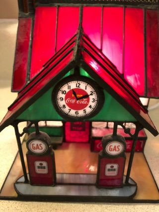 Coca Cola Franklin Stained Glass Lighted Gas Station 1997 2