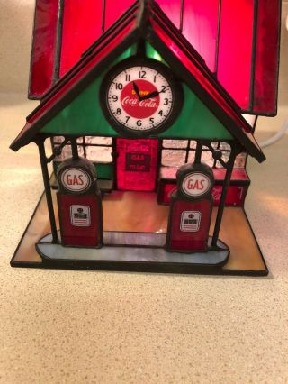 Coca Cola Franklin Stained Glass Lighted Gas Station 1997 3