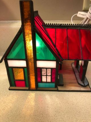 Coca Cola Franklin Stained Glass Lighted Gas Station 1997 4