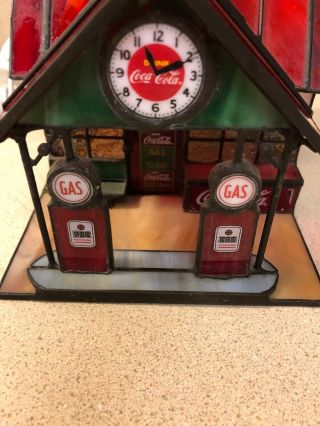 Coca Cola Franklin Stained Glass Lighted Gas Station 1997 7