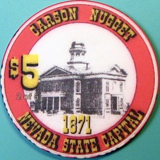 $5 Casino Chip.  Nugget,  Carson City,  Nv.  State Capital 2 Of 5.  N75.