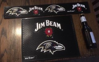 Jim Beam 2 Baltimore Ravens Nfl Whiskey Rubber Bar Rail Spill Mat & Rare
