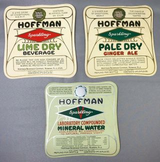 3 1931 Hoffman Ginger Ale Water Lime Dry Soda Bottle Label Newark Nj Vintage