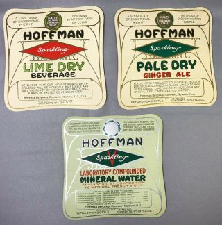 3 1931 Hoffman GINGER ALE Water LIME DRY SODA Bottle Label Newark NJ Vintage 2