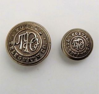 2 Antique Postal Telegraph Company Uniform Shank Buttons By Mark Cowen & Co N.  Y.