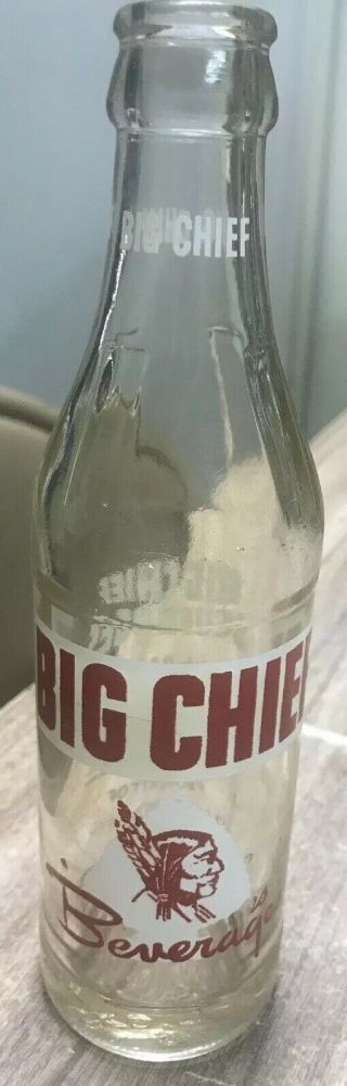 1956 Vintage Big Chief Acl 7 Fluid Oz Soda Bottle Clay Center Kansas