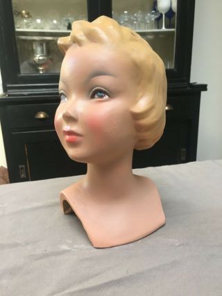 Vintage 1930 Girl Plaster Of Paris Mannequin Bust Head Shop Display