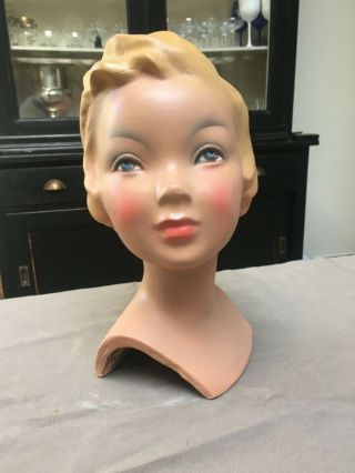 Vintage 1930 girl plaster of Paris Mannequin bust head shop display 2