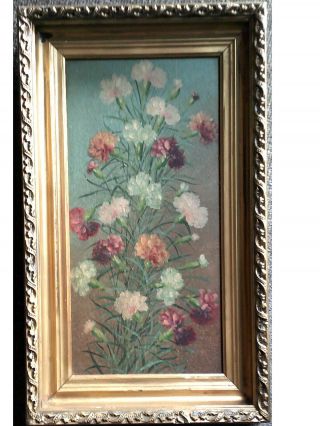 Antique Victorian Oil Painting Chrysanthemums W Ornate Frame