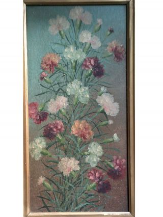 Antique Victorian Oil Painting CHRYSANTHEMUMS w ornate frame 2
