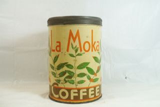 Vintage Advertising Tin Can La Moka Coffee 1lb W/lid Not Key Wind Htf