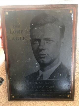 Ultra Rare Charles Lindbergh Bulova Watch Advertising Metal Sign