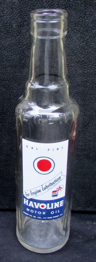 Rare Early Havoline Regent Caltex Motor Oil One Pint Ribbed Bottle