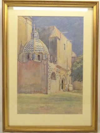 Ellsworth Woodward Newcomb College Pottery Watercolor Chapel