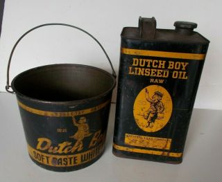 Vintage Dutch Boy Adversiting Tins - - Linseed Oil & Soft Paste White Lead