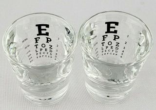 2 Vintage Eye Exam Chart Shot Glasses