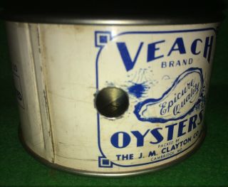 Veach Brand Half Pint Sample Oyster Tin Can J M Clayton Co Cambridge Maryland 7