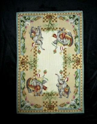 Elephant Floral Palm Tree Small Rug Finished Completed Needlepoint
