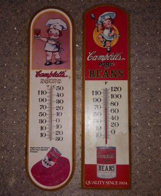 Vintage Campbell Soups / Pork & Beans Thermometer Wall Advertising Display Set