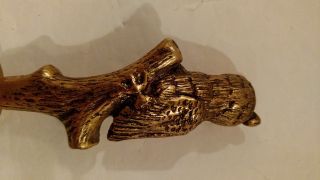Vintage Brass Nutcracker Owl Perched On Limb With Glass Eyes 5