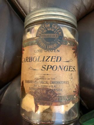 Antique Bottle Of Carbolized Sponges Advertising Display