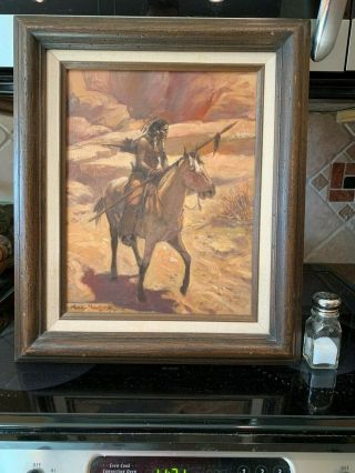 Texas Artist (charles Shaw 1941 - 2005) Old Western Oil Painting Scout On Horse