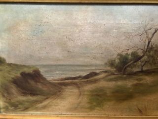 Antique Victorian Lake Shore River Landscape Oil Painting Ornate Gilt Frame