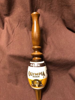 Rare Vintage Olympia Dark Barrel Beer Keg Tap Handle Brass Ceramic & Wood