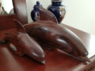 2 Vintage Ironwood Dolphin Statues Handcrafted
