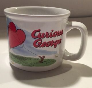 Curious George Large Coffee Mug 12 Oz Fly Love Red Heart Balloon Kite Soup Cup