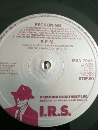 R.  E.  M.  RECKONING Vinyl LP 1984 2