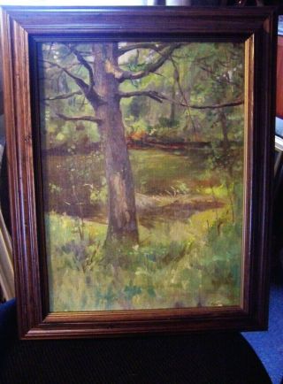 Signed Oil Painting The Old Tree Listed Artist Frank Handlen Maine