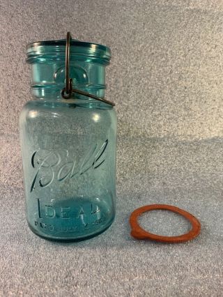 Antique Blue Glass Mason Jar Ball Ideal Pat’d 7/14/08