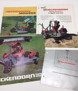 4 Vintage Heckendorn Riding Lawn Mowers Brochures Stump Remover Industrial
